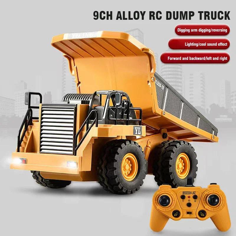 Rc Truck Excavator Dump Tractor 2.4G Remote Control Car 9Ch Alloy Engineering Vehicle Children's Toys for Boys Birthday Gifts