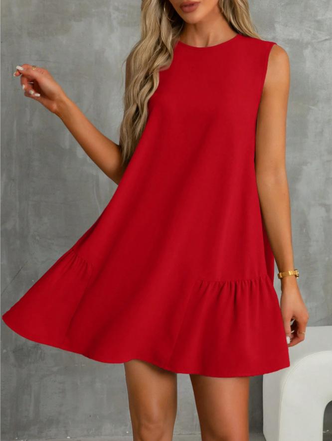 2025 Independent Station European and American Early Spring New Women's Clothing Solid Color Round Neck Sleeveless Vest Dress