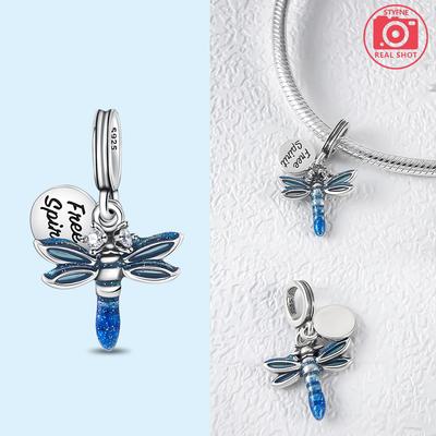 Blue Dragonfly Pendant Bead Component Copper Metal Designed For Charm Bead Components Copper Metal Authentic Original Bracelet High Quality Fine