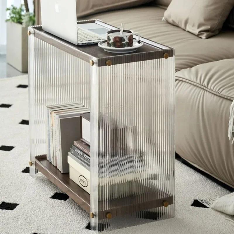 Transparent Acrylic Coffee Table, Double Layered Tea Table, Large Capacity Storage Rack, Living Room Side Table,Nordic Furniture