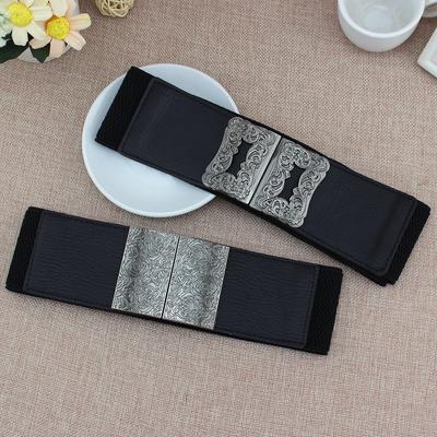 Black Waist Square Buckle Decorative Waist Seal Women'S Dress Simple Elastic Elastic Belt Three Sizes