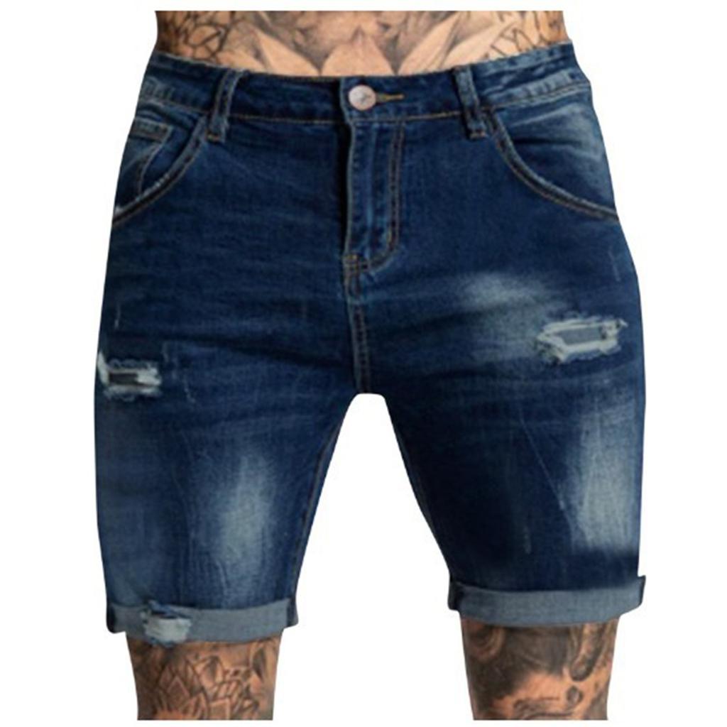Men's Jeans Shorts Ripped Distressed Denim Shorts With Broken Hole Distressed Stretchy Jeans Ripped
