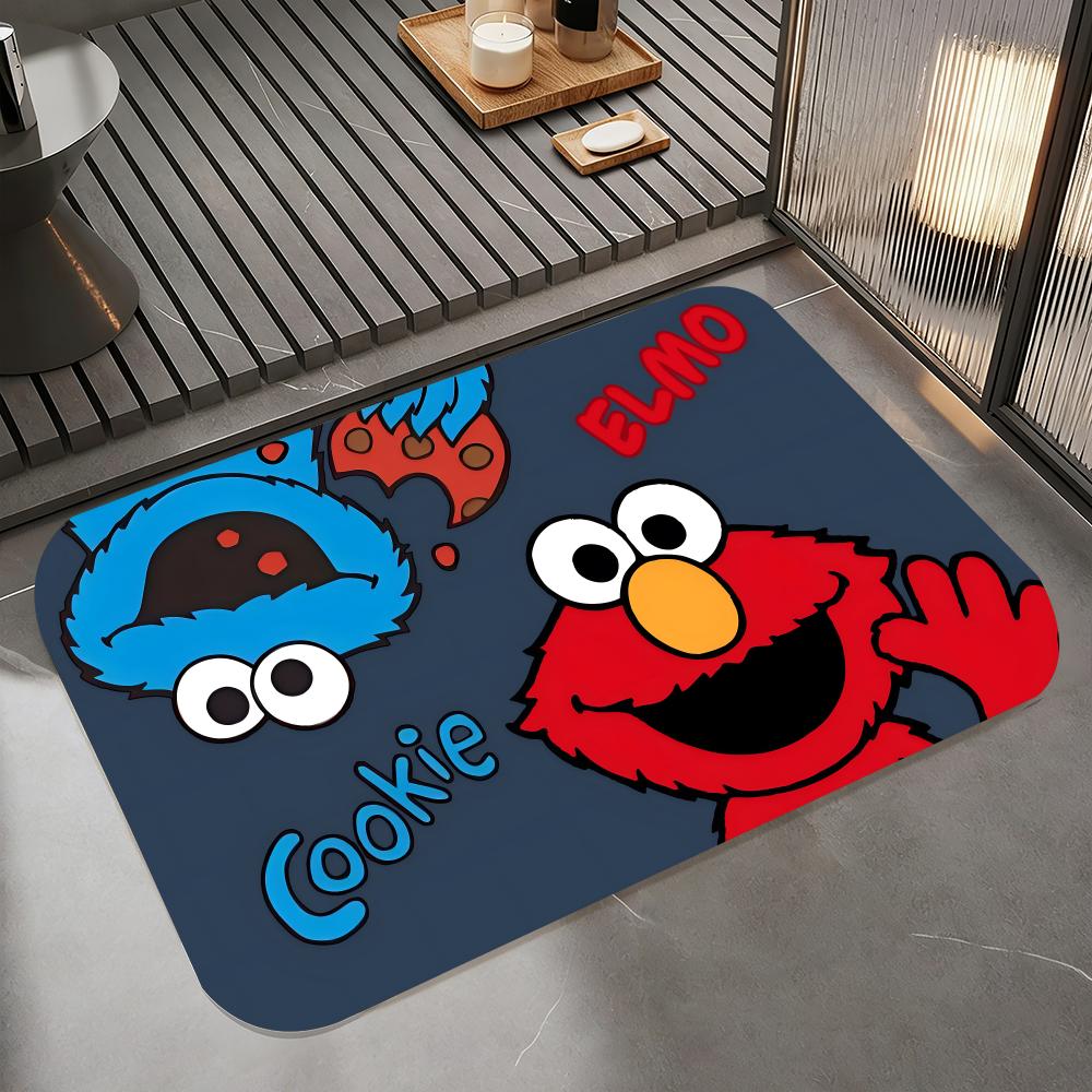animation-S-Sesame Street Elmo Red Circle Floor Mat Diatomite Bath Mat, Quick Dry Absorbent Non-Slip Door Mat 40cm x 60cm