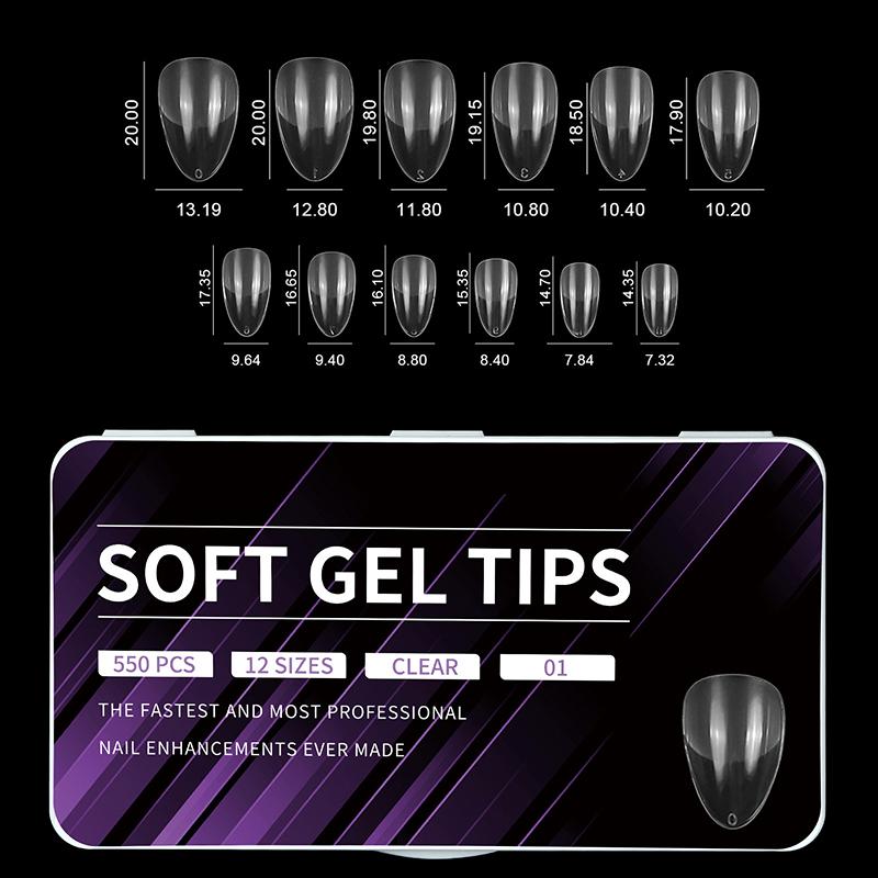 550PCS False Nail Tips Soft Gel Fingertip Semi-matte Capsules Almond French Coffin Full Cover Artificial Fake Nails Extension