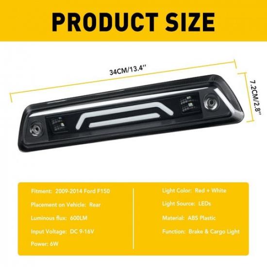 For 2009-2014 Ford F150 Truck LED Third Tail 3rd Brake Cargo Light Lamp Smoked A