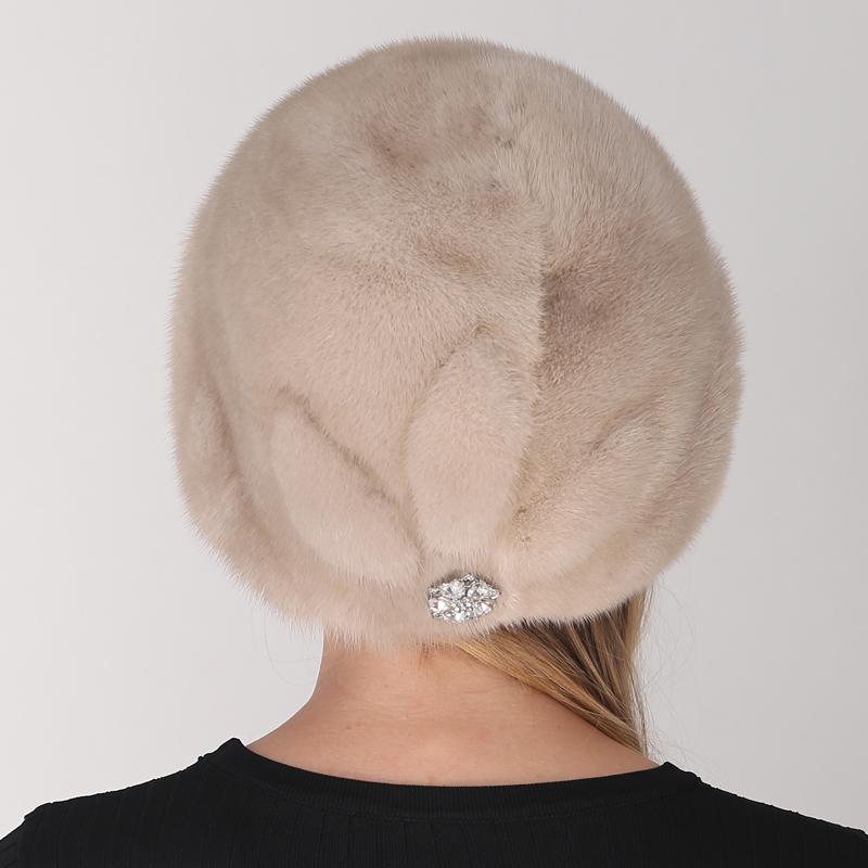 Women Cap Winter Mink Fur Berets Hat Black