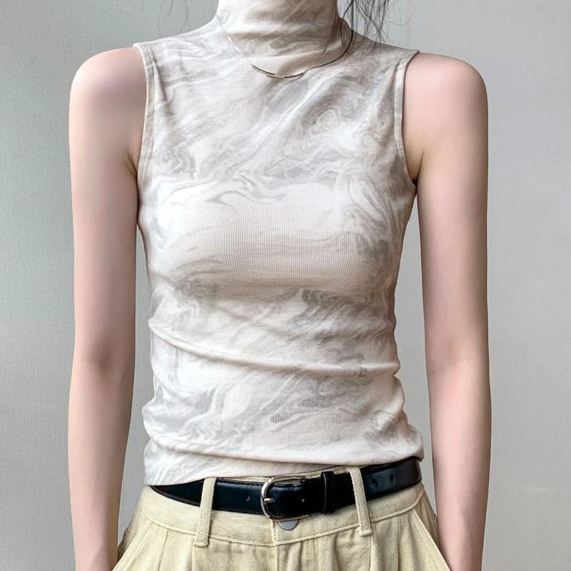 Women's Turtleneck Ribbed Knit Sleeveless Tank Top