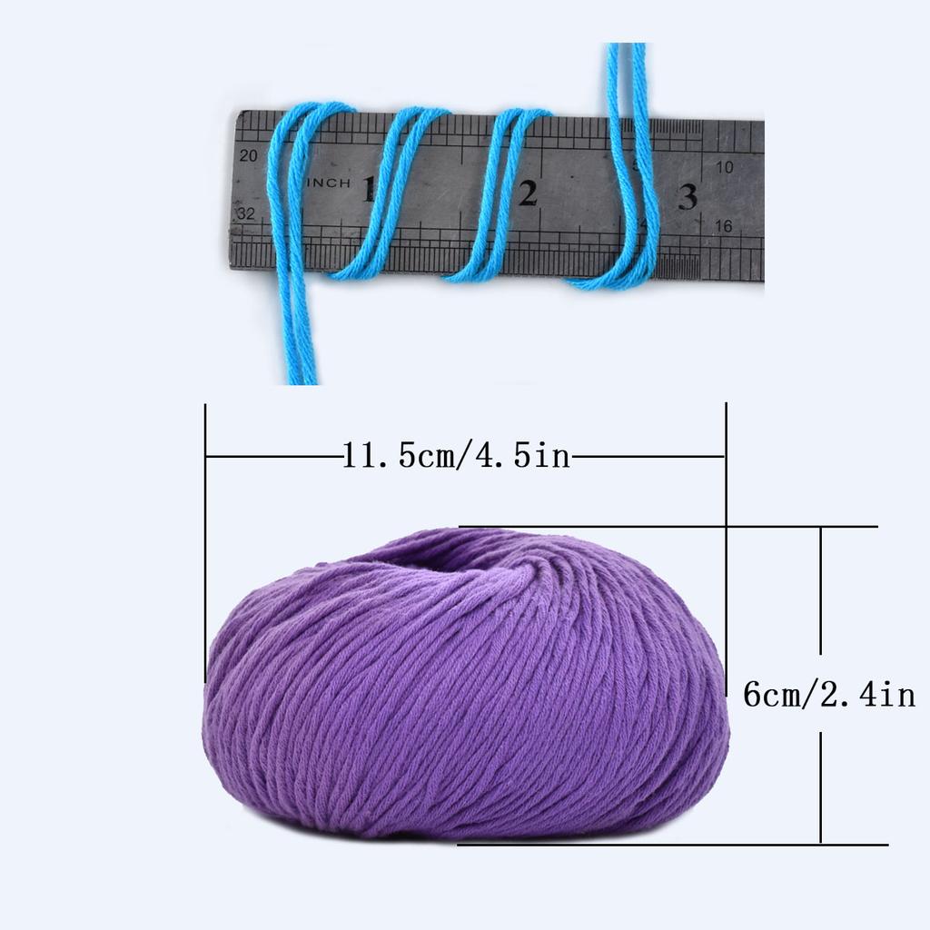 Pachet de 6 fire premium din bumbac pieptănat pentru croșetat și tricotat - 100% fir moale pentru tricotat manual, 50g/ghem 125m/ghem, fir fin pentru crafturi pentru proiecte DIY acasă