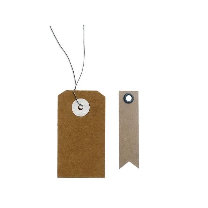 Etiquettes kraft - Non spécifié - 50 perforées et 20 fanions - Marron - 5,5 x 3 cm - Décoration intérieure