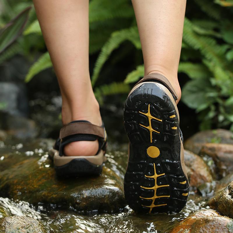 Men Sandals Black Leather Trail Wading Shoes Closed Toe Wide Outdoor Hiking Beach Water Shoes Over Sized