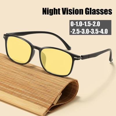 Men Women Night Vision Driving Myopia Glasses Square Frame Outdoor UV Protection Eyeglasses Retro Near Sight Eyewear 0-1.0-4.0