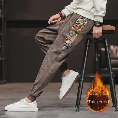 Men's Corduroy Casual Pants - Cozy Velvet, Loose Fit, Korean Style, Versatile Cuffed Trousers for Autumn/Winter Sports.