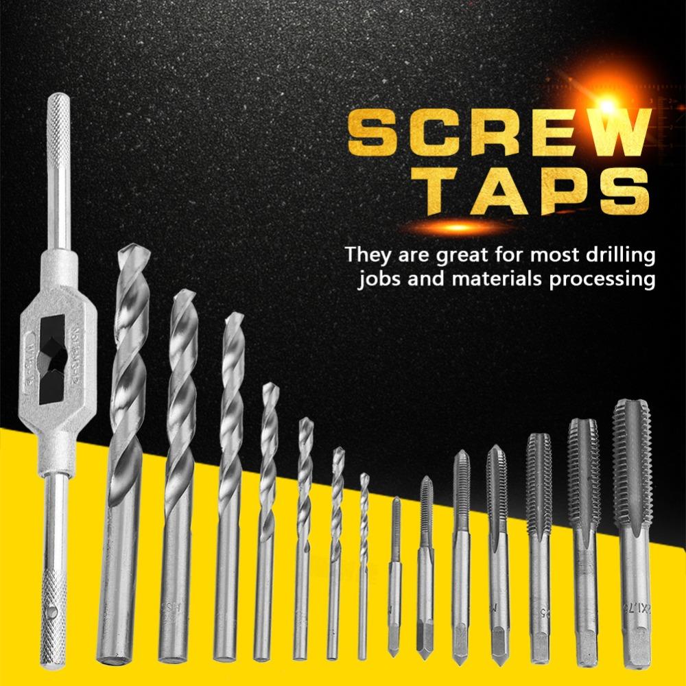 15pcs Alloy Steel Tap Wrench Set H.S.S. Material Alloy Steel Tools Drill Bit Set Metal Processing