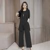 Conjunto de 3 piezas para mujer, primavera y otoño, chaleco sin mangas de color puro con cuello redondo, abrigo de manga larga, pantalones de pierna ancha, conjunto para uso diario en la calle