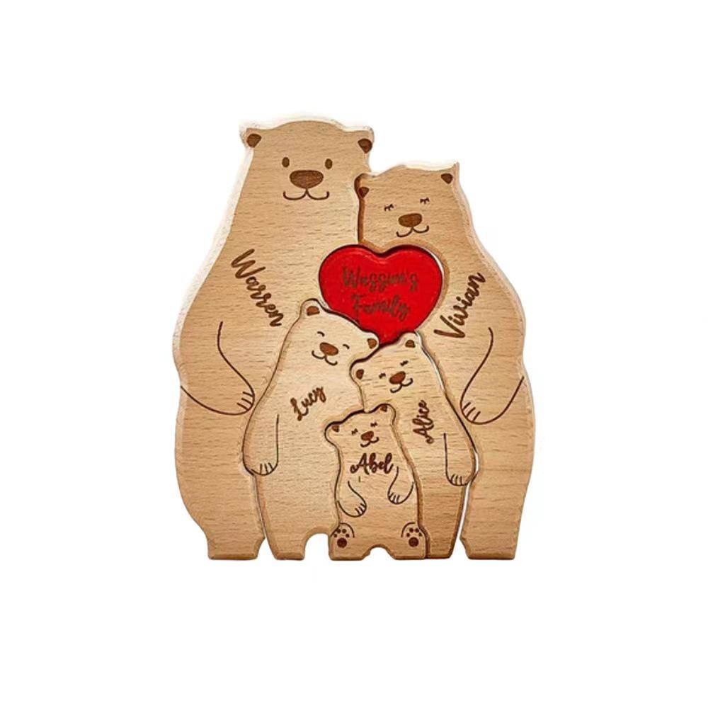 Handcrafted Wooden Bear Puzzle Set - Mother & Child Carving Ornament