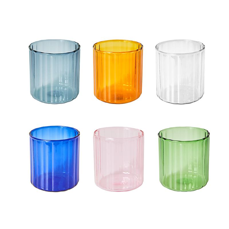6 Colors Glass Cups Heat Resistant Glass Cup Brewing Mugs Stripe Glass Tea Office Juice Coffee Milk Mug Family Cups