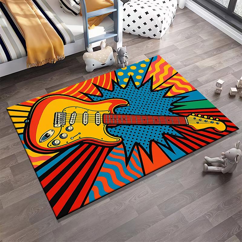 "Colorful Pop Art Style Electric Guitar Pattern Carpet for Home Decor" Suitable for Use As an Anti-slip for Living Room Bedroom Sofas