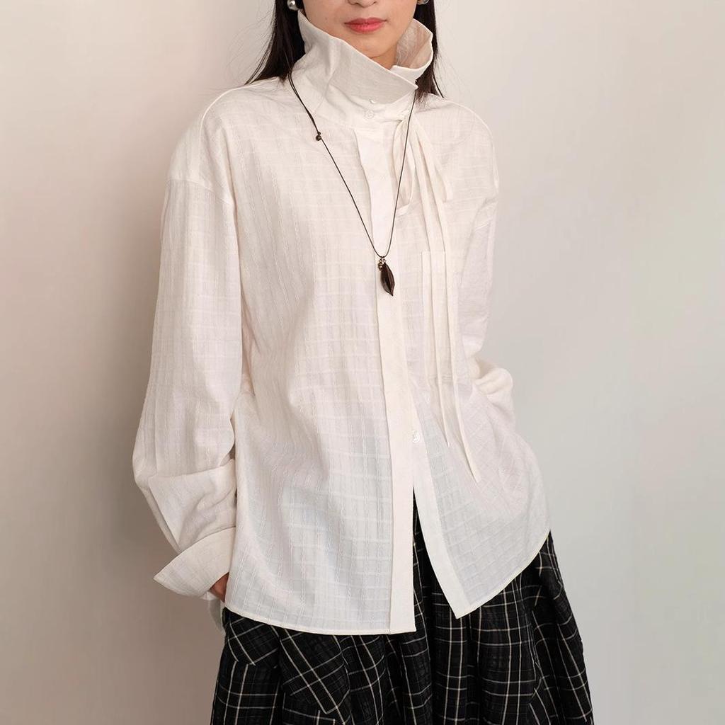 Checkered 3D Jacquard Cotton Tie-Up Shirt: Niche Long-Sleeve Jacket for Spring & Summer