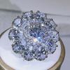 925 sterling silver Luxury Female multi-stone glittering zircon big ring men and women party birthday jewelry