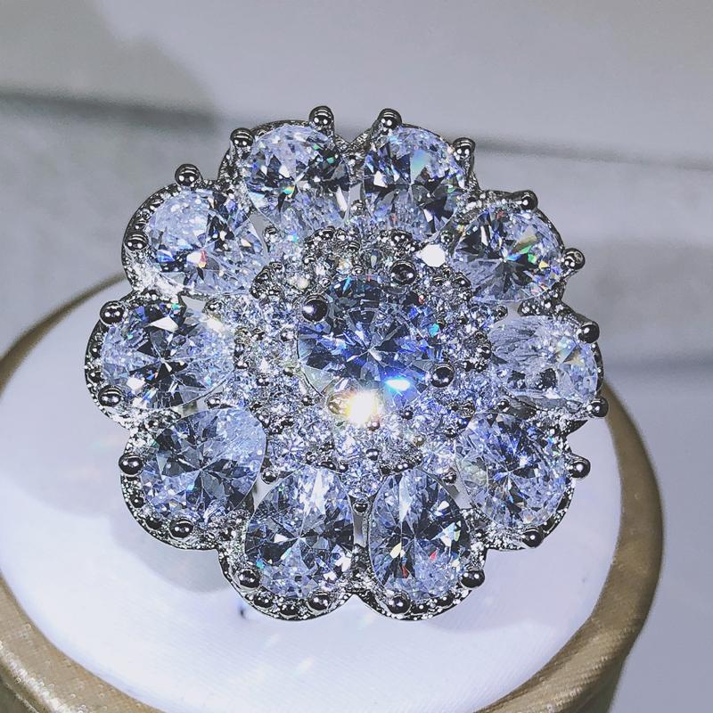 

925 sterling silver Luxury Female multi-stone glittering zircon big ring men and women party birthday jewelry 10 білий