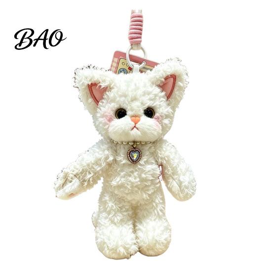 Soft Polyester Cat Pendant Plush Pendant, Cute Fuzzy Curly Kitten Charm, Decorative Keychain Stuffed Animal Backpack Gift for Lovers Bags