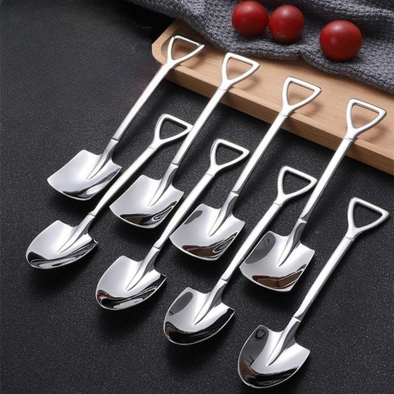 1/2/4PCS Stainless Steel Coffee Spoon Retro Shovel Ice Cream Spoon Creative Teaspoon Fashion Tableware