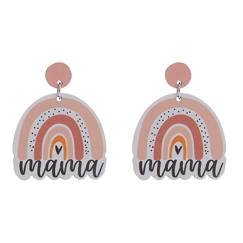2023 Mother's Day Rainbow Wood Pendant Earrings - Holiday Party Jewelry