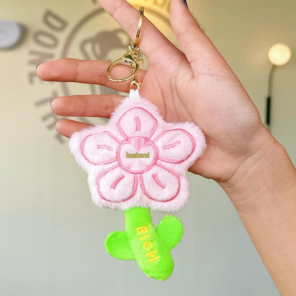 Cute Internet Celebrity Red Flower Plush Toy with Money Flower Pendant Keychain Bag Charm