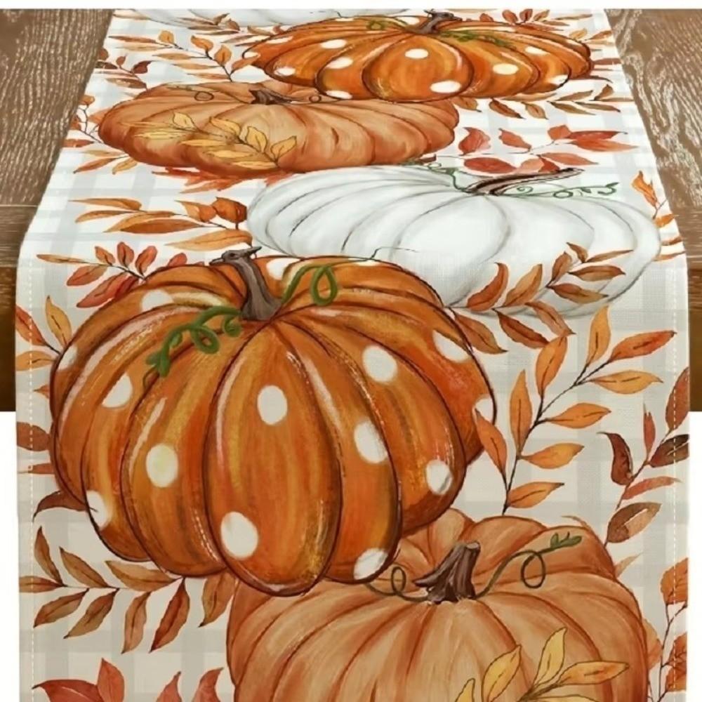 Autumn Leaf Polka Dot Pumpkin Table Runner Charming Design Harvest Festival Decor  Home Decor