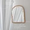Rattan Wall Mirror with Wooden Framed Farmhouses Arched Wood Mirror for Modern Decorative Bathroom Living Room Entryway