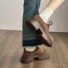 Braune Damen Frühling und Herbst neue Retro-Stil vielseitige Muffin-Plateau-Schnürschuhe mit großem Kopf kleine Lederschuhe