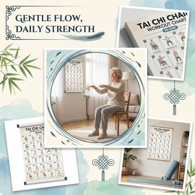 Tai Chi Krzesło Trening Wykres Plakat Druk Siedzące Ćwiczenia Dla Początkujących I Seniorów Płótno Sztuka Ścienna Salon Sypialnia Domowa Siłownia Wystrój