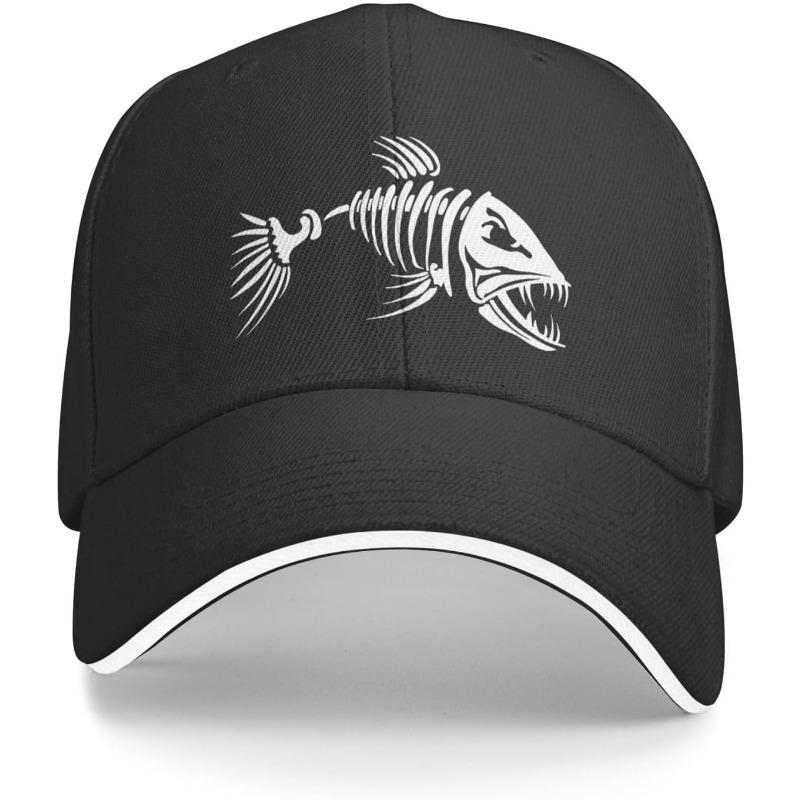 Skeleton Fish Graphic Trucker Hat Baseball Cap Black Polyester Outdoor Travel Unisex Adult Cap