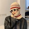 Retro Niche Balaclava Ins Women's Autumn and Winter Striped Knitted Hat Warm Ear Protection Hat and Scarf Integrated