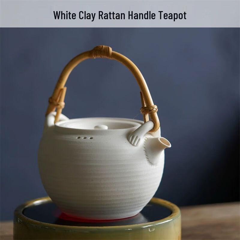 Yixing Purple Clay Rattan Handle Teapot
