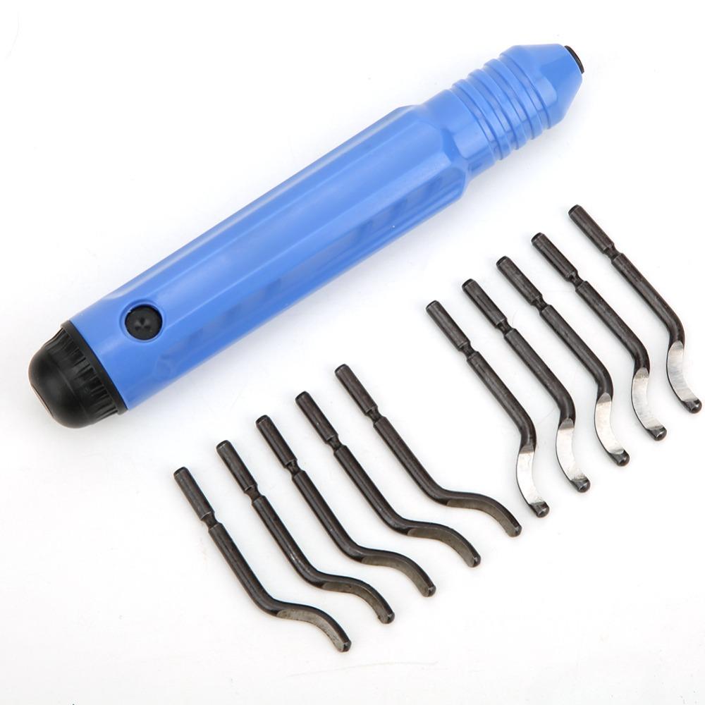 10pcs Blades Deburring Hand Tool Anti-Slip Handle Deburring Tool Kit Burr Remover Wood