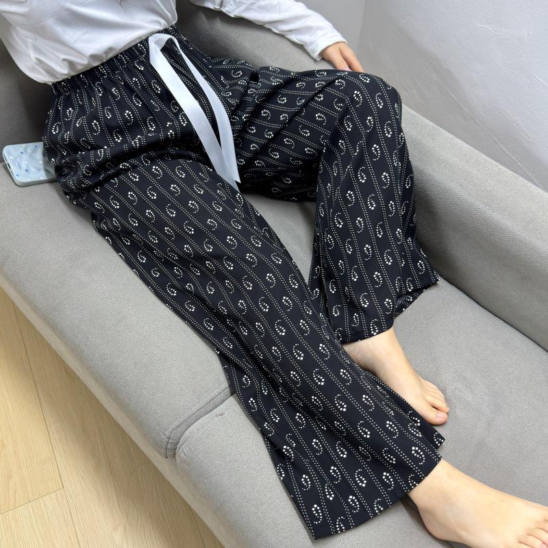 Damen-Blumen-Baumwoll-Seiden-Pyjama - Große Größen, Sommer, Leicht, Für draußen, Gerades Bein, Lockerer Schnitt