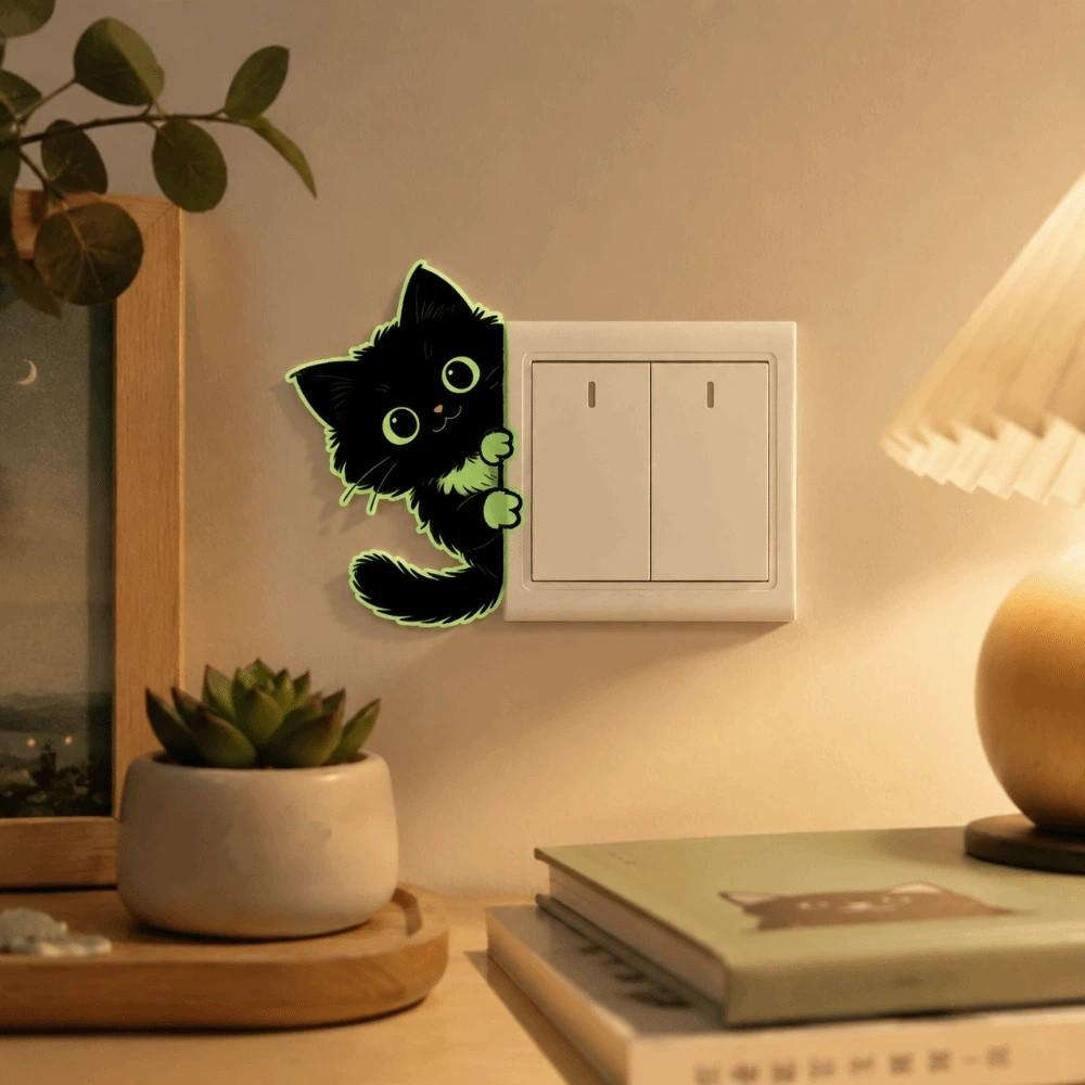Self-Adhesive Luminous Cat Wall Decals PVC Cat Switch Stickers Glowing Cat Stickers  Living Room