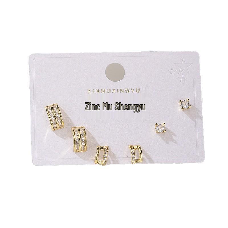 925 Sterling Silver Zirconia C-Shaped Stud Earrings - Simple Korean Style