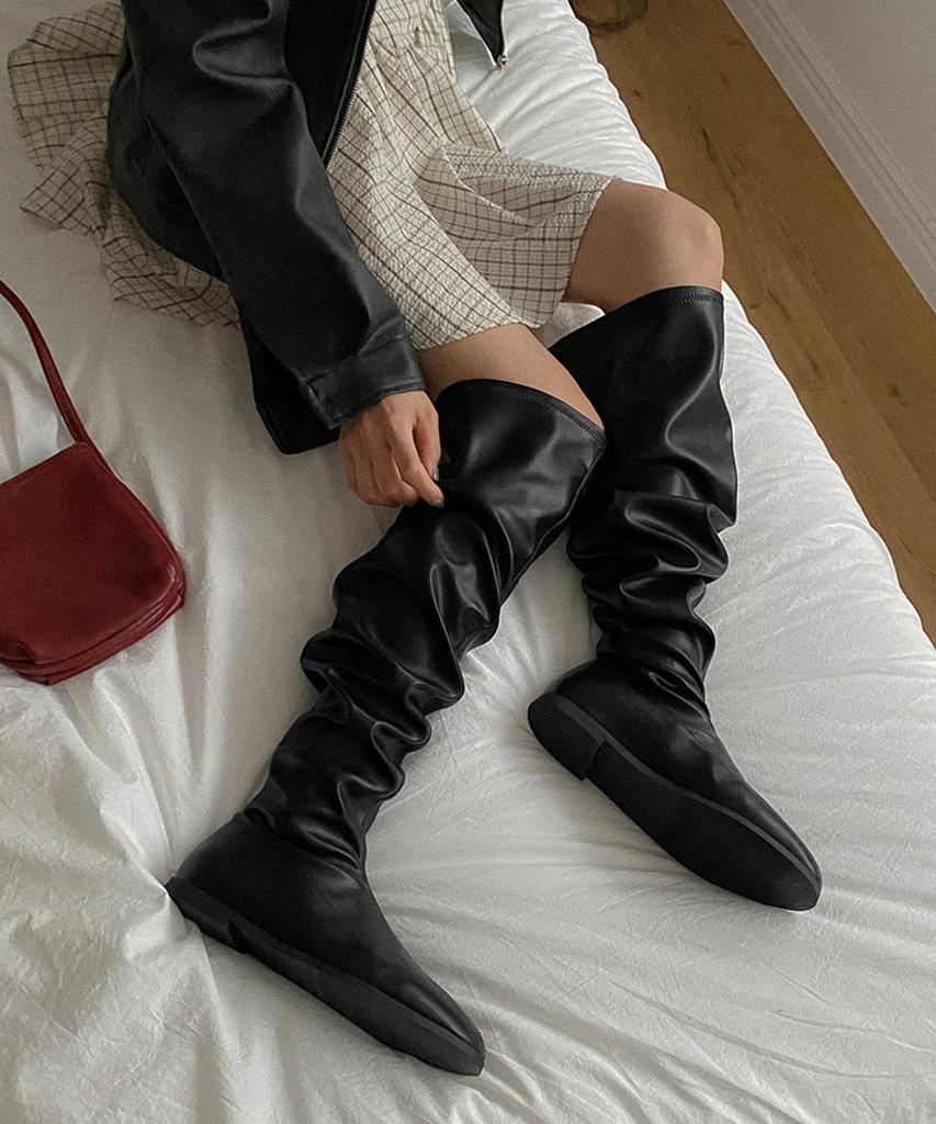 Moodnple Banimong 1.5Cm Stretch Knee-High Long Boots Black