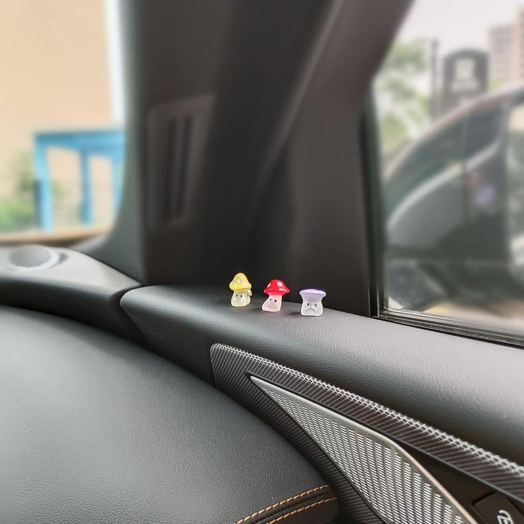 10Pcs Cute Glow in Dark Mini Mushroom Resin Figurines Car Interior Decoration Rearview Mirror Accessories Dashboard Ornament for Micro Landscape