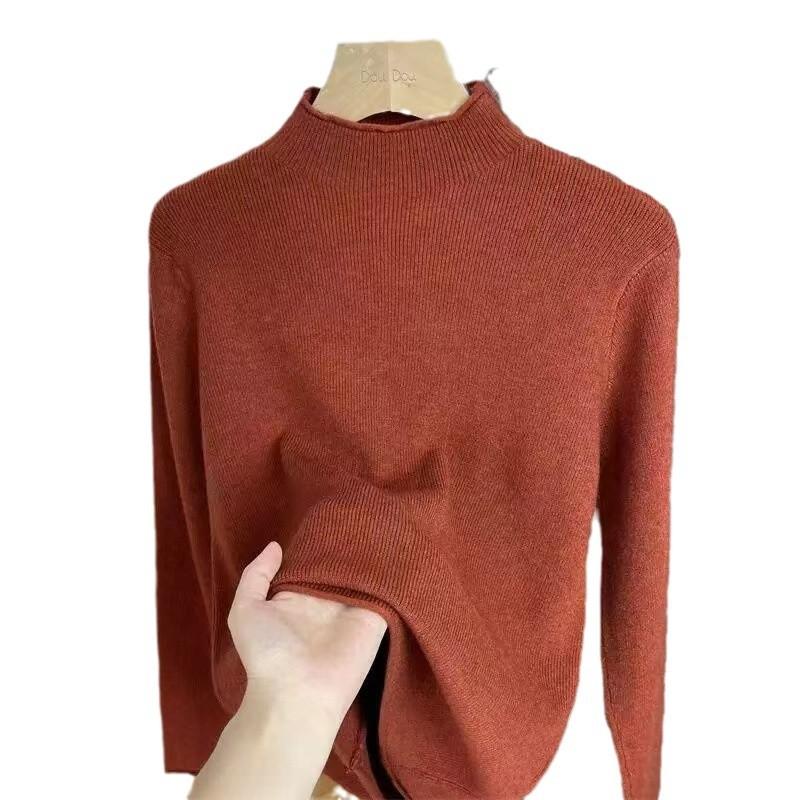 Korean Style Women's Stand-Collar Knit Sweater - Winter Versatile Inner Wear for Slim Neck Shape