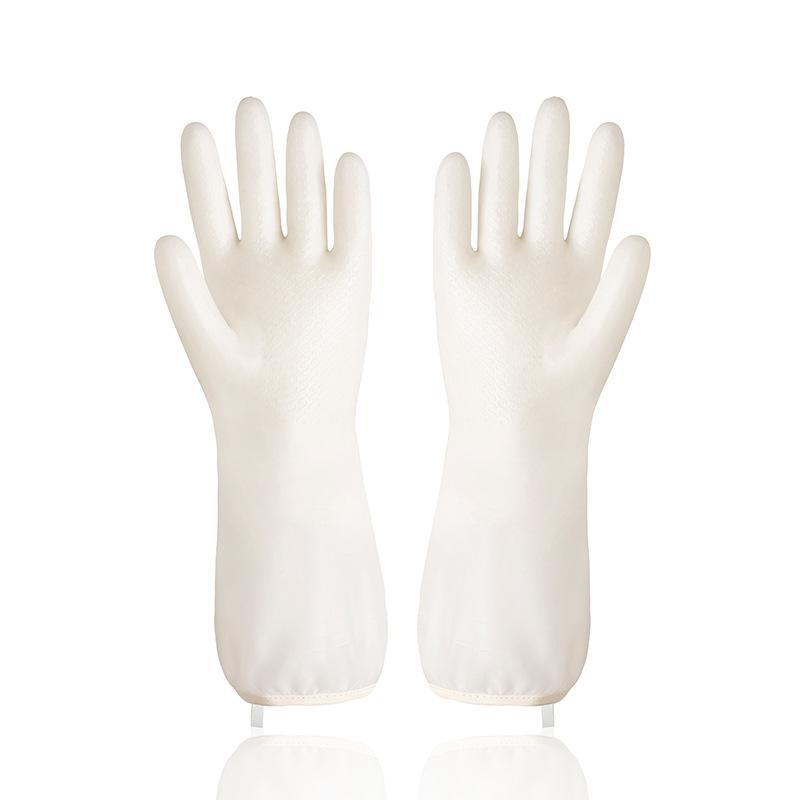 Rubber gloves for women's work thicker durable longer clean waterproof laundry kitchen dishwashing gloves household velvet