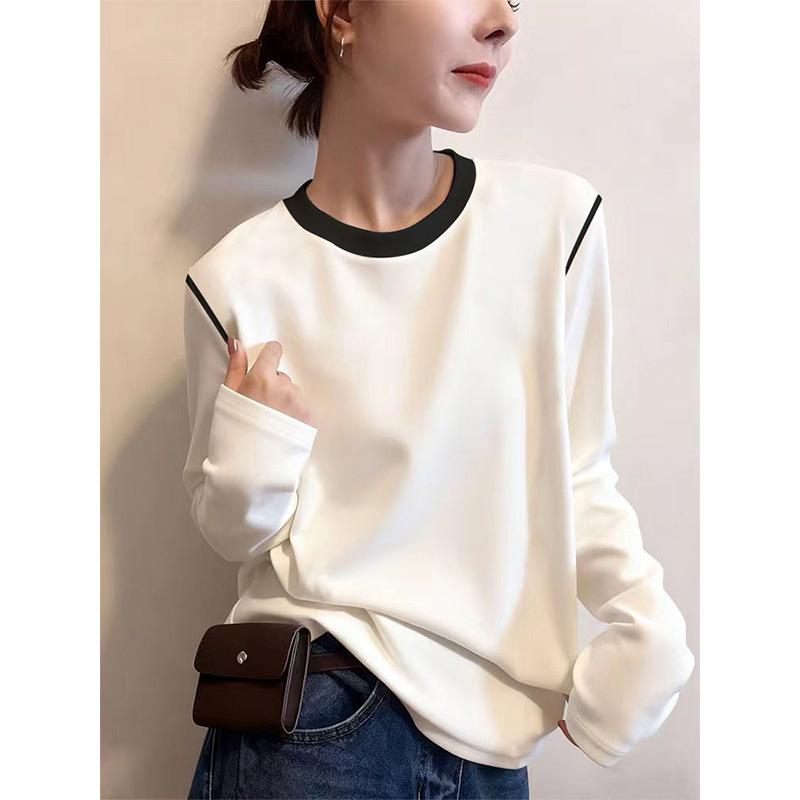 

Women s Velvet Color Block Long Sleeve T-Shirt - Warm, Versatile, Autumn/Winter Top S