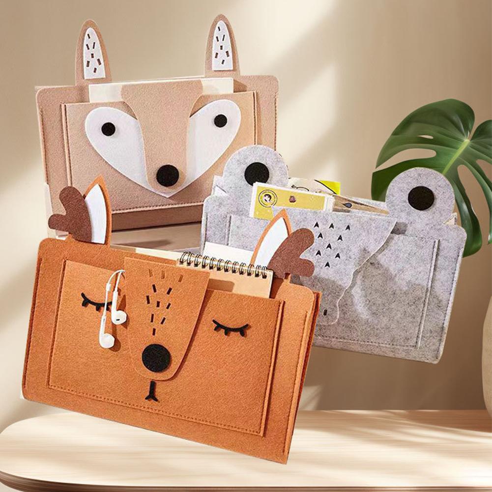 Felt Bedside Storage Bag Cartoon Bedside Organizer Sofa Bed Book Phone Remote Control Hanging Storage Bag Couch Holder Pocket