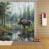 Deer Forest Wildlife Shower Curtain Moose Trees Outdoor Nature Landscape Bathroom Decor With Hooks