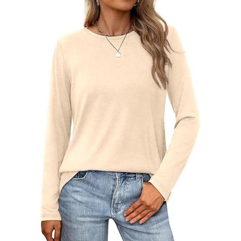 Women's Fashion Casual Long Sleeve Round Neck Pullover Top Blouse