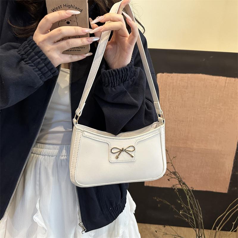 2025 autumn new popular bow solid color large capacity fashion texture simple crossbody armpit women's bag