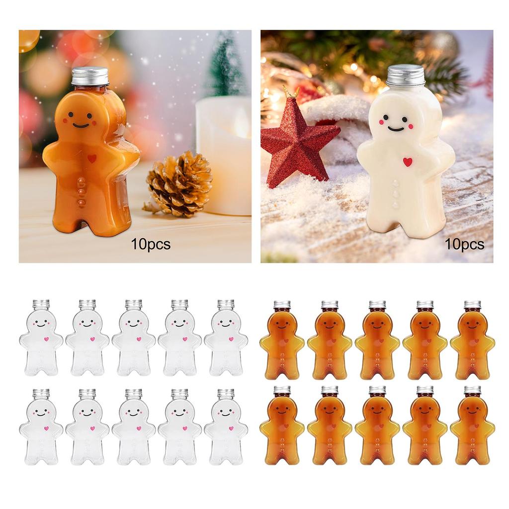 10Pcs Empty Juice Bottles Cute Gingerbread Man Multifunctional with Airtight Lids for Tea Milkshake Party Favors Camping Travel