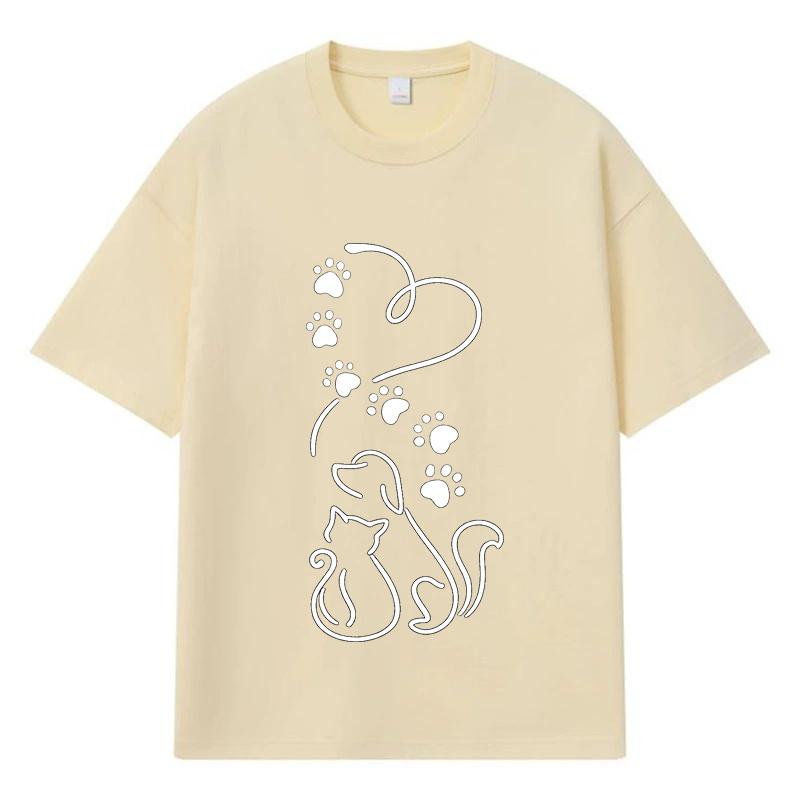 2026 Cat Paw Print Printed Graphic Y2k Harajuku Streetwear 100% Cotton T Shirt Casual Oversized Summer Men T-shirt